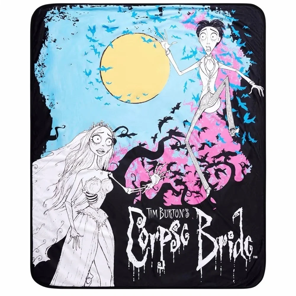 Spencer's Tim Burton's Corpse Bride Fleece Blanket Faux Fur Back 50 x 60 NEW